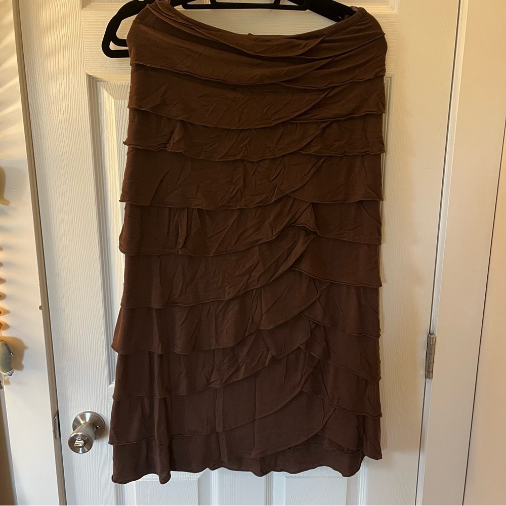 Women's Multi-Tiered Knit Long Skirt - Brown - Medium